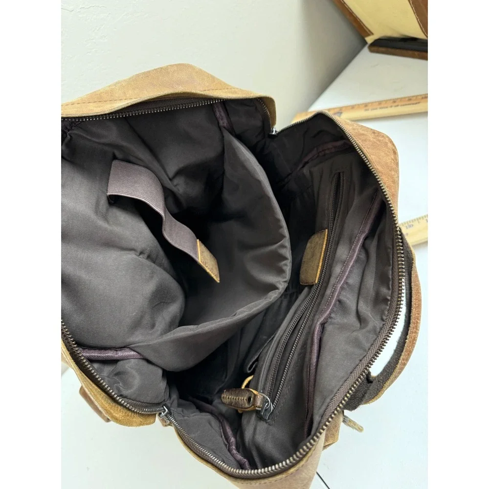 Brown Leather Multi Pocket Backpack Rucksack Laptop Sleeve Mens Bag